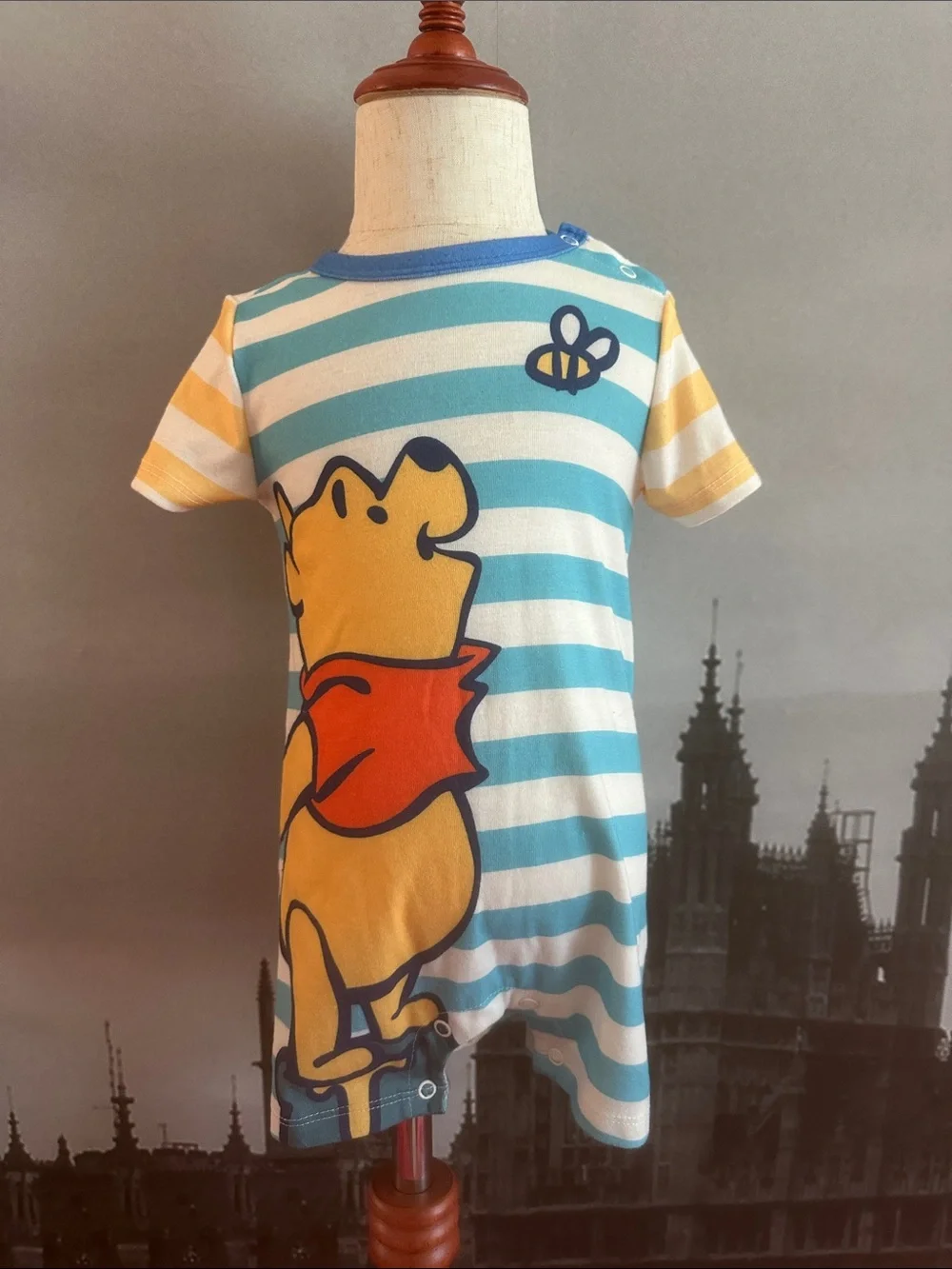 Disney Yellow Winnie the Pooh Striped Kids One-Piece Tee